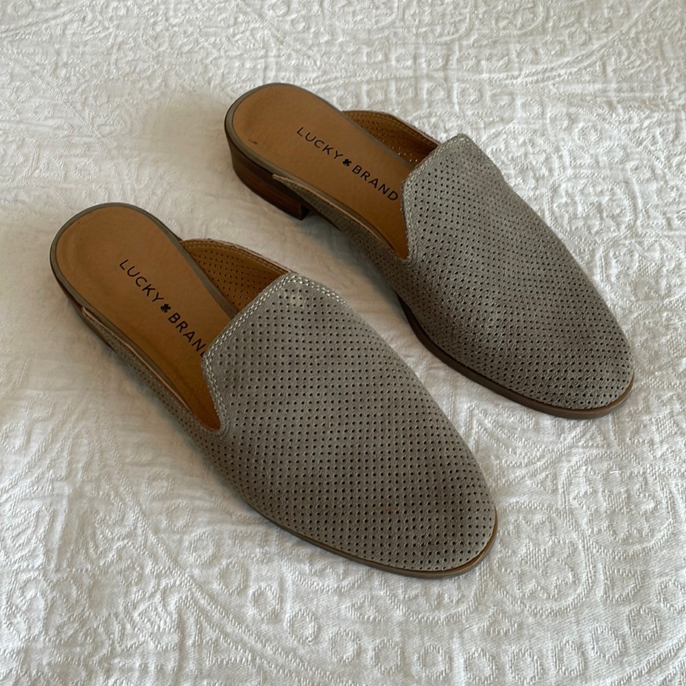 Lucky Brand Taupe Leather Mules Size 7.5